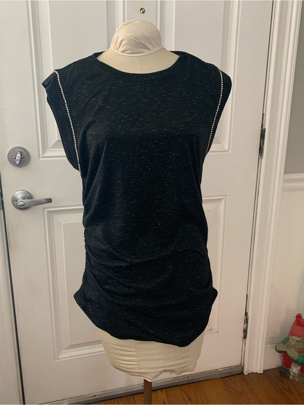 INC International Concepts Black Sleeveless Knit Tank with Shoulder Bead Trim